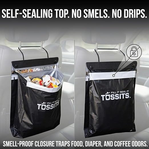 Recycled Disposable Car Trash Bags – Leakproof, Smell Proof Hanging Garbage Bags for Car, Truck, SUV, RV & Vehicle – Black, 42 Count Disposable Automotive Trash Bags