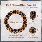 Fluffy Steering Wheel Cover 3PCS Set – Plush Fuzzy Fur Steering Wheel Cover with Gear Shift Cover & Handbrake Cover, Winter Warm Car Accessories, Car Interior Accessories for Women (Leopard)