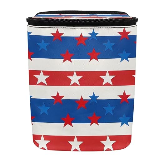 American Flag Star Print Car Trash Can with Lid, 4th of July Leak Proof Auto Trash Bag Hanging Vehicle Garbage Can Multipurpose Storage Container for Back Seat Road Trip