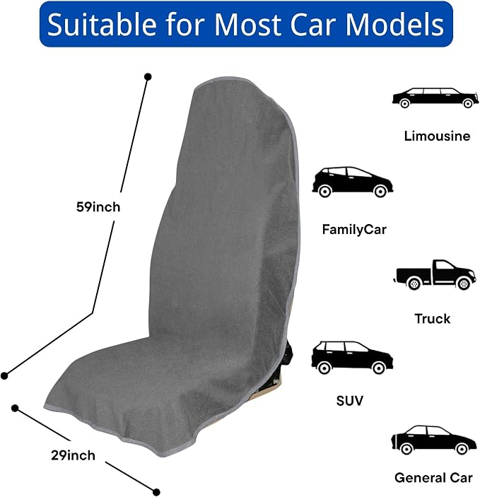 Waterproof Car Seat Cover for Front Seats, Protector for Cars SUVs Trucks, Sweat Towel Seat Covers Bucket for Gym,Workout,Beach,Hiking,Running and Swimming (Grey, 2PCS)