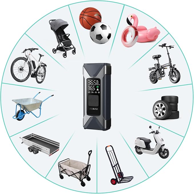 T10 Tire Inflator Portable Air Compressor, 160PSI Cordless Electric Air Pump with 7500mAh Battery, Digital Gauge, Auto Shut-off, Fast Inflation for Car, Motorcycle, Bike, Bicycle, Balls