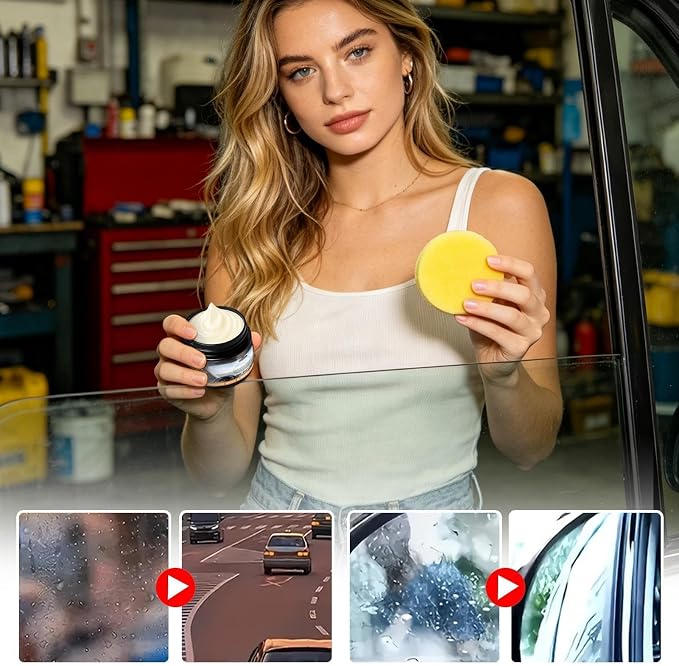 Car Window Oil Film Remover | 50g Anti-Fog Anti-Rain Remover - Auto Glass Cleaner,for Exterior Rearview Marine RV Truck Detailing Garage SUV Van Boat House