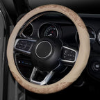 Wood Grain Steering Wheel Cover, Breathable Microfiber Leather, Non-Slip, Universal 14.5-15 inch Steering Wheel Accessory, Beige