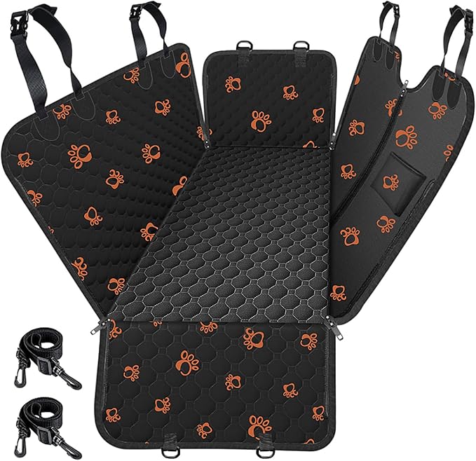 Dog Car Seat Cover for Back Seat, 2026 Upgraded 600D Heavy Duty Waterproof & Scratch-Resistant Dog Hammock for Car, Back Seat Pet Cover for Dogs with Sedan, and SUVs, Standard, Paw Prints