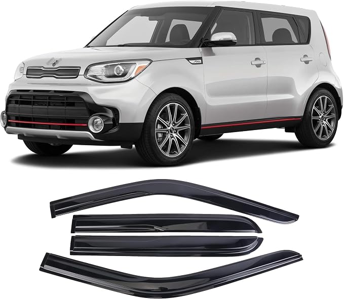 Tape-On Window Visors Deflectors Rain Guards 4 Piece Set ‎Compatible with 2014-2019 Kia Soul 94367