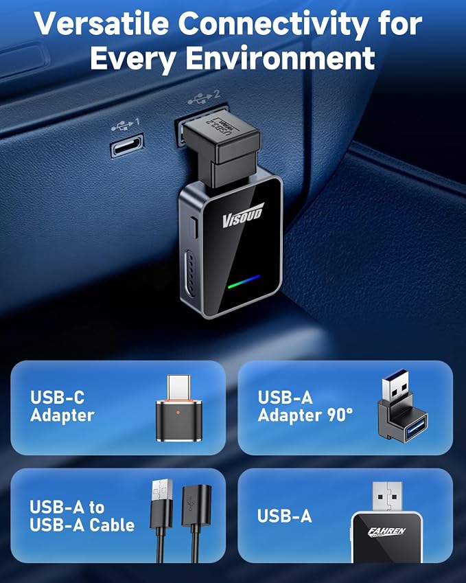 𝟐𝟎𝟐𝟔 𝐔𝐩𝐠𝐫𝐚𝐝𝐞𝐝 Android Auto & CarPlay Wireless Adapter, One Click Multi Device Switching, Ultra-Fast 5.8GHz WiFi, Bluetooth 6, Plug & Play USB-A/C for 2016+ Car Models