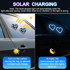 Heart-Shaped LED Neon Light | Solar and USB Rechargeable | 2 Pack Blue Car Interior Lights with Suction Cups | 40 High-Brightness LEDs Car Ambient Light, 5 Modes