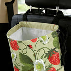 Strawberries and Leaves Car Trash Bag - Waterproof Car Trash Bag Hanging Leakproof Car Garbage Bag - Washable Reusable Trash Bag For Car Interior Hanging Organizer Storage Vehicle Travelling Camping