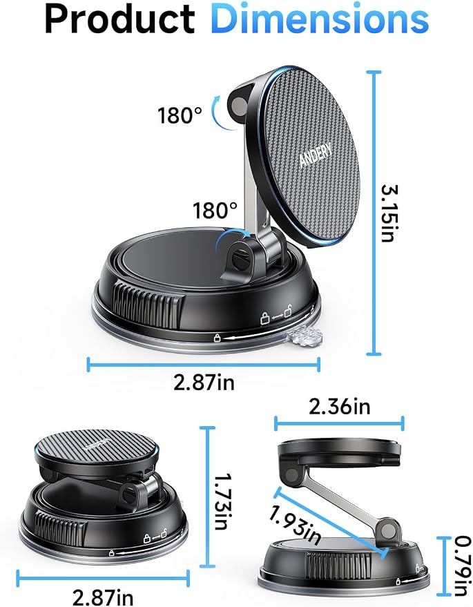 Only for iPhone Magsafe Car Mount Charger [15W Fast Wireless Charge, 78+LBS Strong Suction & 2400gf Magnetic] 360° Adjustable Car Phone Holder, Phone Holders for Your Car Dash Accents Accessory