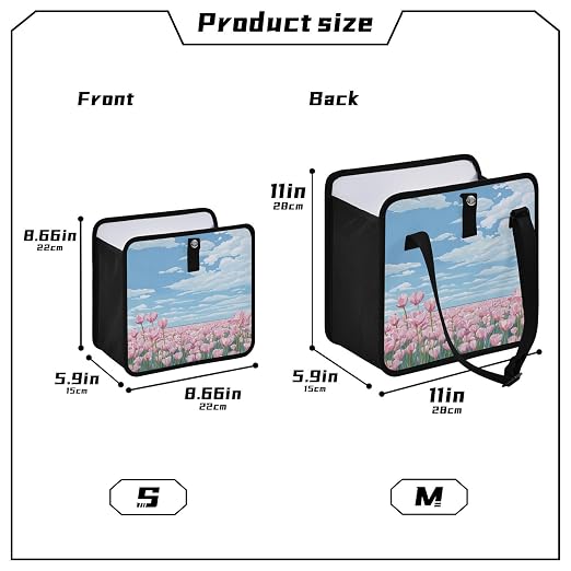Car Trash Can Organizer Bin with Adjustable Strap for Back Front Seat Console Waterproof Leakproof Collapsible Portable 8.66 Inch Pink Tulip Field and Blue Sky