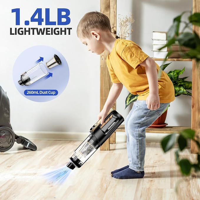 Mini Vacuum Cleaner for Car, 18000Pa 2 in 1 Vacuum Cleaner&Air Duster, 130W Brushless Motor Handheld Vacuum Cordless with 7800mAh Battery, LED Light, Multi-Nozzles for Home, Office, Pet