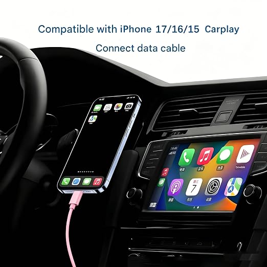 6FT Cute Pink iPhone 17/17E Car Carplay Charger Cable for iPhone 17/16/15, 15/16/17 Pro Max 15 16 Plus Charging cable, Long USB A to USB C for iPad 10th Gen iPad Pro, Air 5th 4th Mini 6th Replacement