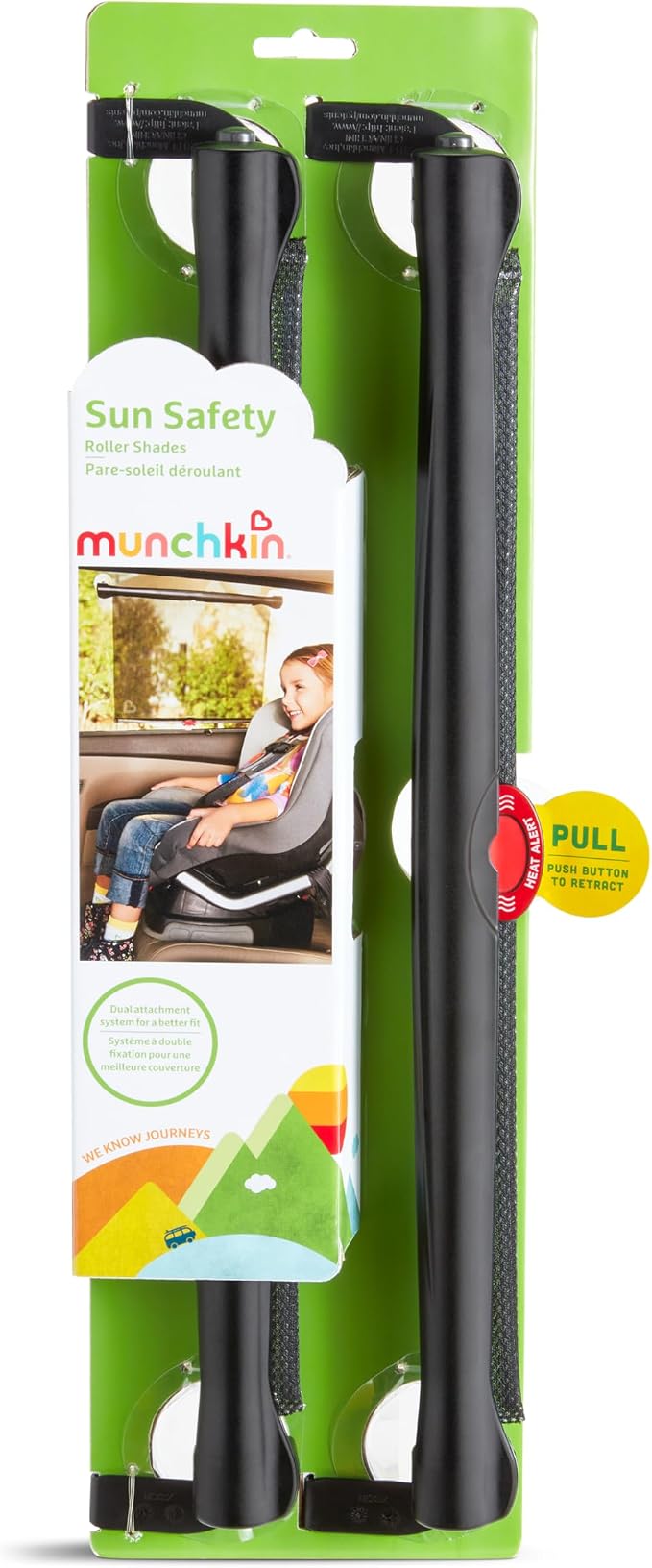 Brica Sun Safety Car Window Shade with Heat Alert, Helps Block UVA/UVB Rays, 2 Pack, Black