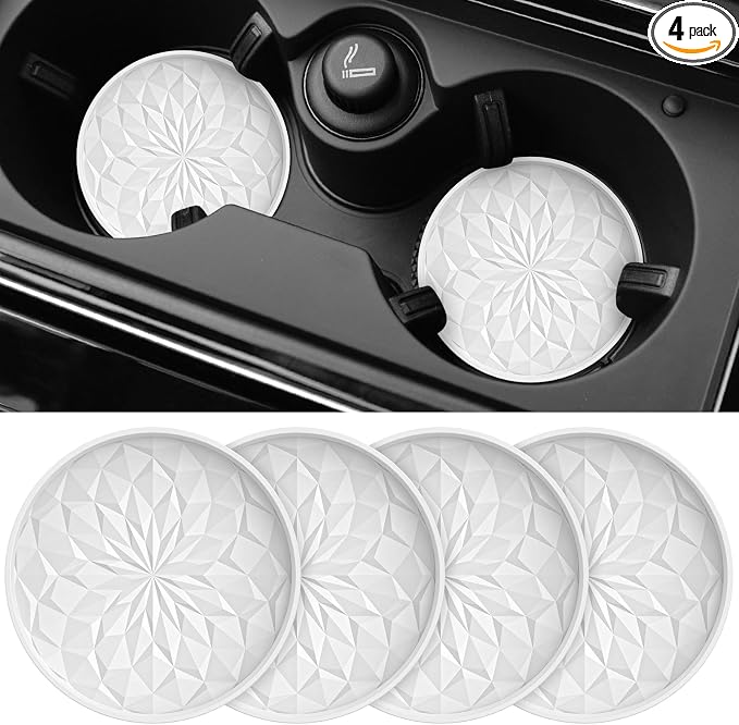 ME.FAN Car Coasters for Cup Holders [4 Pack] - 2.75In Silicone Auto Mug Mats - Universal Non-Slip Recessed Car Interior AccessoriesWhite