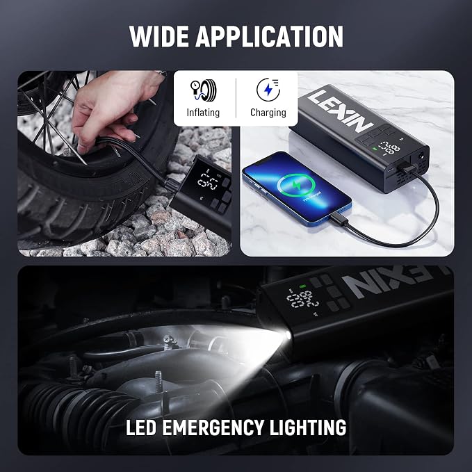 P5 Tire Inflator Portable Air Compressor, 150PSI Electric Air Pump for Car Tires, 5000mAh Rechargeable Tire Inflator with Digital Pressure Gauge & Auto Shut-Off for Car, Motorcycle, Bike & Ball