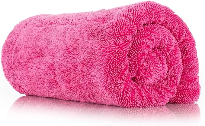 The Liquid8r M22, Absorbent 70/30 Blend Microfiber Drying Towel for Cars, Trucks, and SUVs, Safe for Detailing, Scratch-Free, Twist Loop, 2200 GSM, 20x20 Inches, Pink