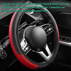 Car Steering Wheel Cover, 15 inch Carbon Fiber Microfiber Leather Elastic Steering Wheel Protector, Breathable Anti-Slip Comfortable Steering Wheel Covers for Most Cars (Black&Red, AD)