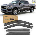Tape-On Window Visors for Ram 1500 Crew Cab (New Body Style) 2019 2020 2021 2022 2023 2024 2025, Outside Mount Rain Guards Vent Visors Window Deflectors, Smoke Tint, 4PCS