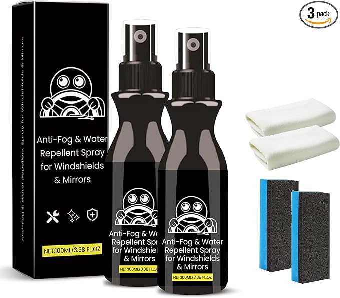 Anti-Fog & Water Repellent Spray: Anti-Fog & Water Repellent Spray for Windshields & Mirrors, Quick Interior & Exterior Car Glass Bundle for Windows, Windshields, Mirrors, Rain-Repellent (2pcs)
