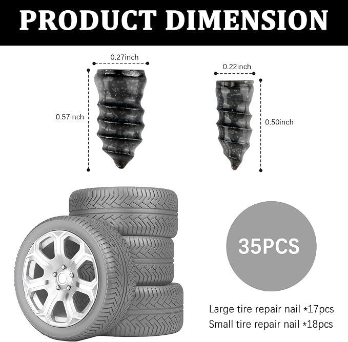 35PCS Tire Plug Kit with Screwdriver,Rubber Flat Tire Repair Kit for Fast Repair of Tire Punctures,Durable Car Tire Repair Kit Self-Service Repair Nails for Car Motorcycle Truck (35PCS)