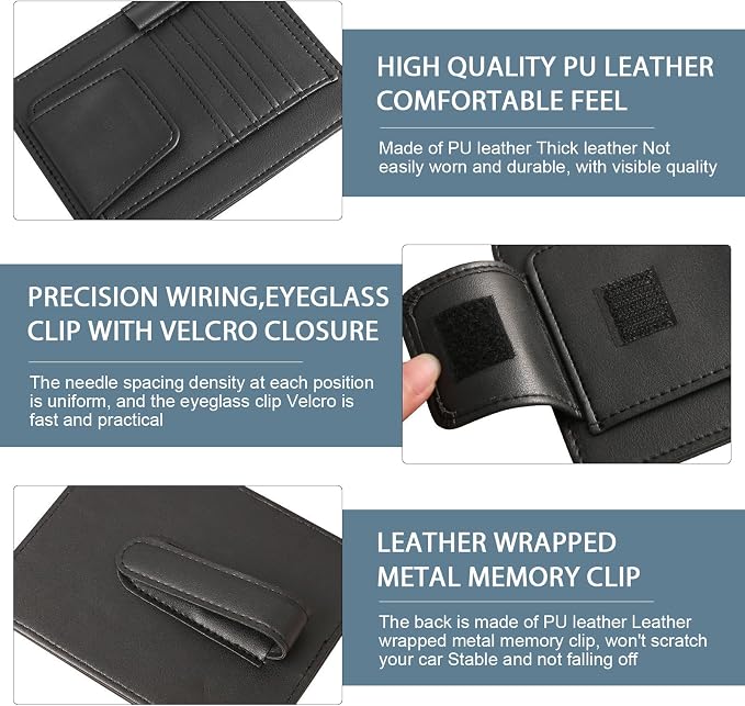 1 PC Car Sun Visor Organizer, Sunglass Holder & Document Storage Pocket Organizer, Car Visor Accessories with Insurance and Registration Card, Universal for Cars, Trucks, SUVs (Black