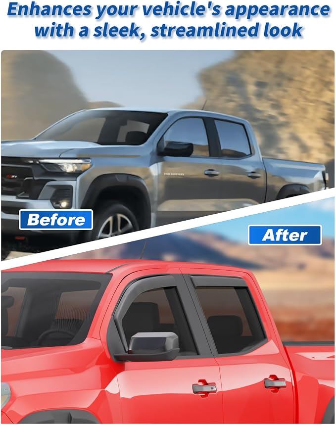 in-Channel Rain Guards Fit for Chevy Colorado/GMC Canyon Crew Cab 2023 2024 2025 2026 Window Rain Guard Extra Durable Truck Window Deflectors Window Vent Visors Shades Car Accessories