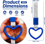 2 Pcs Heart Shaped Car Handle Strap – JD M Drift Charm Rear Bumper Warning Ring Decor for Car Interior Exterior, Subway Bus Handle Accessory, Cute Heart Car Decor Gift for Drivers (Blue-Silver)