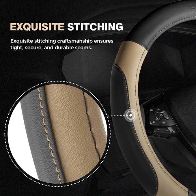 Car Steering Wheel Cover, Microfiber Leather Steering Wheel Covers with Anti-Slip Lining, Breathable Elastic Car Steering Wheel Protector, Universal Standard Size 14-15 inch