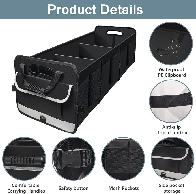 Heavy Duty Collapsible 95 L Capacity Car Trunk Storage Organizer,Multi-Compartment Pockets, Adjustable Straps - Ideal for Travel, Camping, Shopping,Perfect for SUV, Truck, Sedan