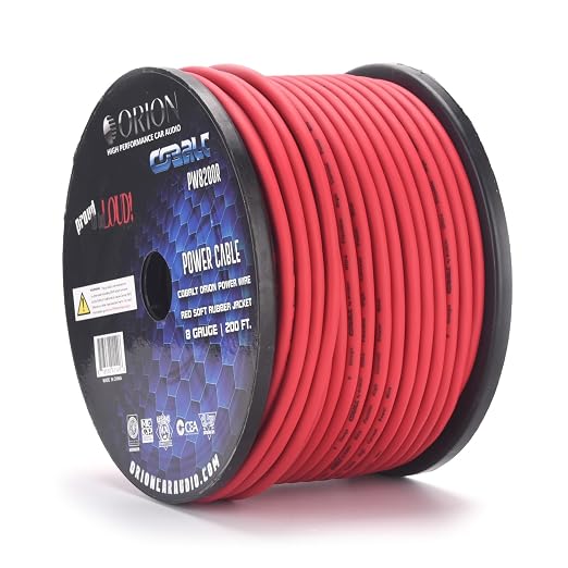 Orion Cobalt PW8200R 8 Gauge Wire (200ft) Copper Clad Aluminum CAA - 100% American Wire Gauge, High Powered Car Audio/Amplifier Power & Ground Cable, Battery Cable, RV Trailer Wiring
