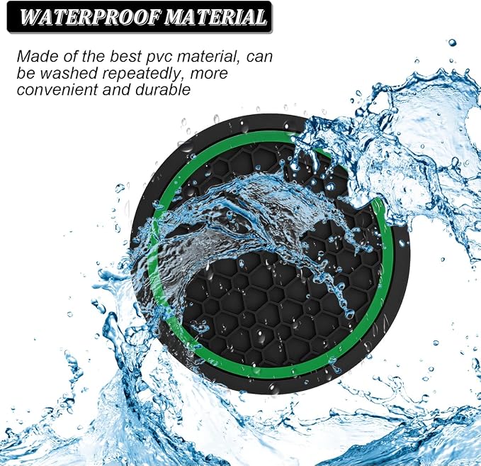 Mandark 2PCS Car Cup Holder Coasters, 2.75 Inch Non-Slip Insert Water Bottle Holder Pads, Dustproof Automotive Interior Accessories Mat, Universal for Vehicles, Trucks, RVs and More(Black/Green)