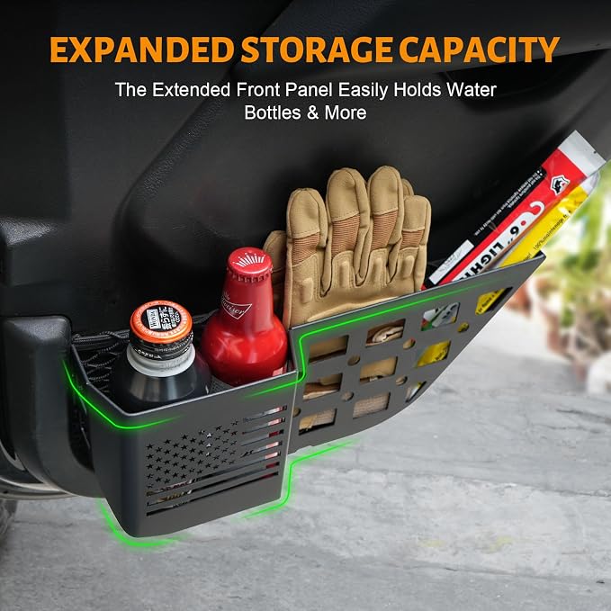 MAIKER Metal Rear Door Storage Box Compatible with 2018-2025 Jeep Wrangler JL JLU 4XE & 2020-2025 Gladiator JT, Insert Organizer Box Pockets for Replace Sagging Nets, 2PCS(Black)
