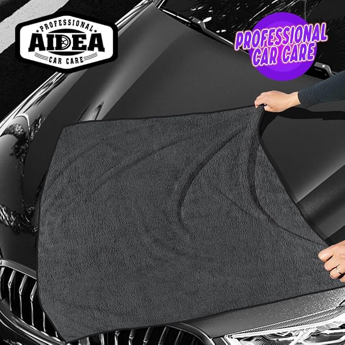 AIDEA Microfiber Towels for Cars-2PK, Large Professional Car Drying Towel, Scratch-Free & Absorbent Drying Towel for Cars, SUVs, RVs, Trucks, and Boats, 24inx 31in, Grey