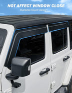 Outside Mount Rain Guards Compatible with 2018-2026 Wrangler JL JLU & Gladiator JT 4-Door, Side Window Deflectors Low-Profile Smoke Matte Style Window Vent Visors, 4 Pieces