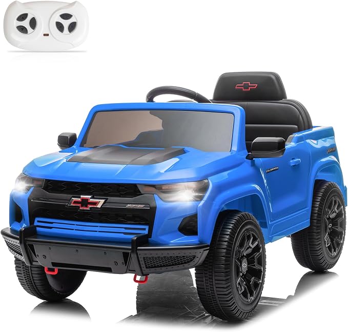 Licensed Chevrolet Colorado Electric Car for Kids, 12V Ride on Toys for Toddlers with Remote Control, Battery Powered Electric Car Ride On Vehicle w/Bluetooth, Soft Start, LED Lights - Blue