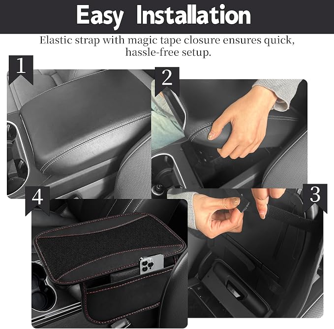 6 PCS Nappa Microfiber Leather Black Steering Wheel Cover Set, Breathable Fabric Steering Wheel Cover 14.5-15inch Universal, Car Center Console Cover, Seat Belt Cushion, Cup Holder Coaster