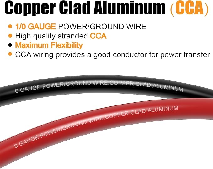 AWG 1/0 Battery Cable,0 Gauge Wire (20 Feet Black+20 Feet Red) Copper Clad Aluminum CCA Primary Automotive Power Ground Wire,Lugs Terminal Connectors,Heat Shrink Tubing for Car Audio Golf Cart