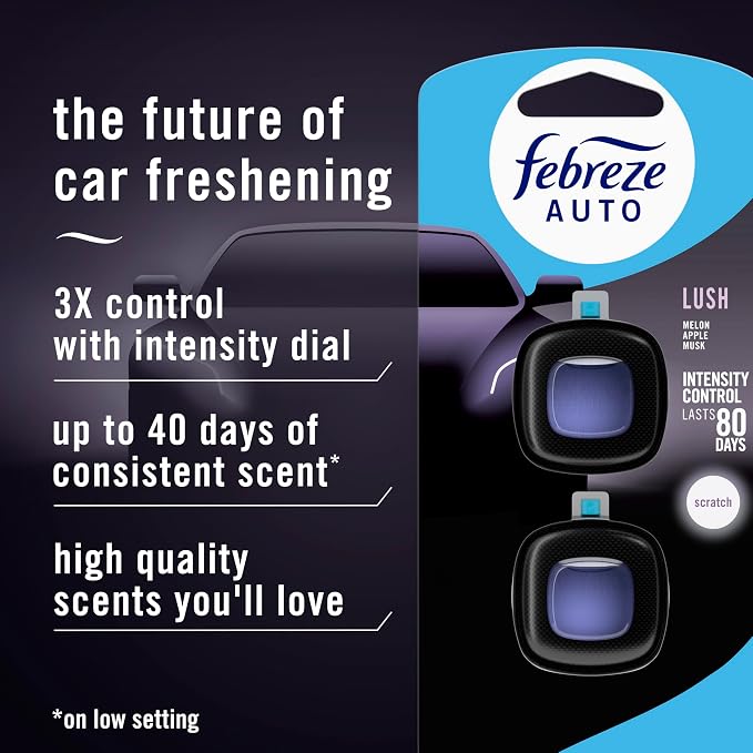 AUTO Air Freshener, Odor-Fighting Automotive Vent Clip, Lush Scent, 8 Count