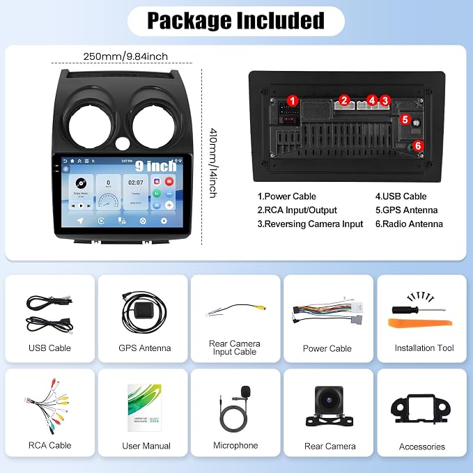4G+64G Andriod Car Radio for Nissan Rogue 2007-2015 with CarPlay Android Auto 9 Inch Incell Touch Screen with GPS Navigation WiFi Backup Camera Mic