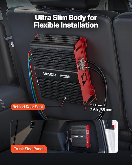 Monoblock Car Amplifier, 2000W RMS MAX, 1/2/4 Ohm Stable, 1-Channel Class D Car Audio Amplifier with Remote Subwoofer Level Control, Low Pass Filter and Bass Boost, Volume Controller Included
