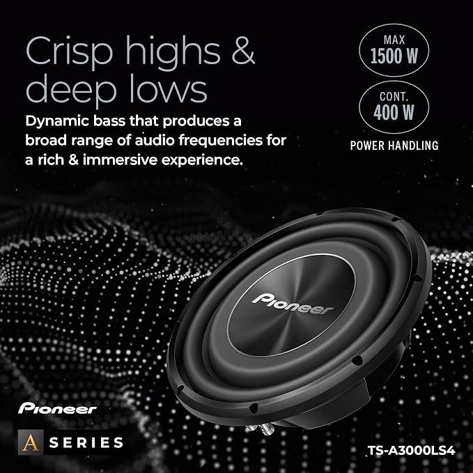 A-Series TS-A3000LS4 12” Subwoofer – 1500W Max, Shallow-Mount Design, Deep Bass in Tight Spaces, Compact, Slim, Truck/Car Subwoofer