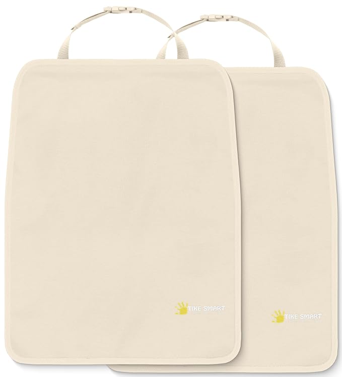 Luxury Clean-Edge Kick Mats - Tapered Design Seat Back Protectors and Seat Covers with Invisible Strap and Stiff Edging (2 Mats)