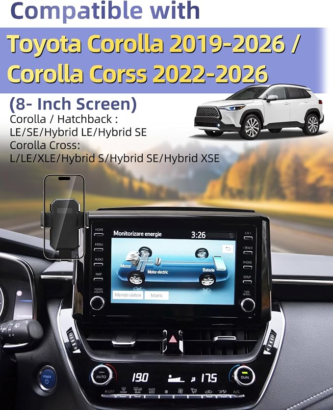 PZK Car Phone Mount for 2019-2026 Toyota Corolla/Corolla Cross 2022-2026 | Corolla Hatchback Accessories 8-inch Screen Auto Lock Car Phone Holder 360° Rotation Not Affect Vent Cell Phone Cradles