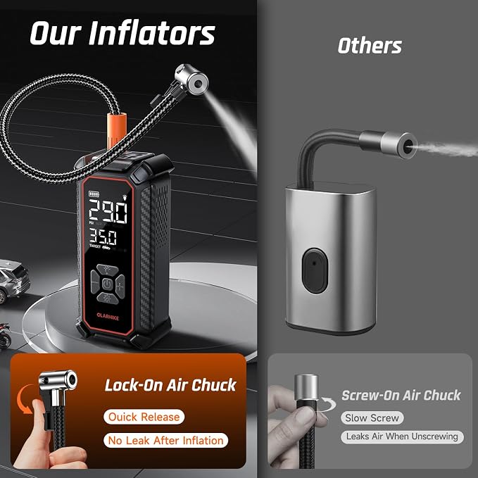 Cordless Tire Inflator Portable Air Compressor, Dual Power Mode - 9000 mAh & 12V DC, Air Pump for Car Tires, Motorcycle, Bicycle, Electric Pump with LED Light & Digital Pressure Gauge