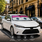 Car Windshield Sun Shade, Universal Fit Compact Sedan SUV, Cute Pink | 59 x 27.5" Car Sun Visor, Foldable Front Window Sunshade, UV Heat Protection, Cute Eyes Series