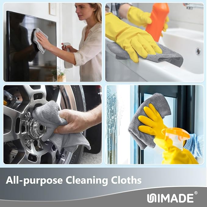 Microfiber Cleaning Cloth, 100 Sheets Microfiber Towels for Cars Commercial Grade Washcloths Lint-Free Bulk Shop Towel Cleaning Rags for Household Restaurant Garage Housekeeping, 11"x 9", Grey