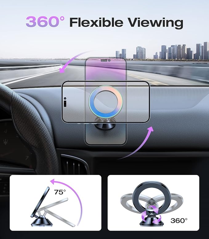 Fit for MagSafe Car Mount [Colorful Gradient] Magnetic Phone Holder for Car Dashboard [Lasting & Never Fall] All Metal Sturdy Phone Mount for Car Dash Fit iPhone 16 Pro Max 15 14 13 12 Samsung
