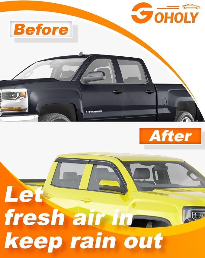 Tape-on Window Rain Guard for 2014-2019 Silverado/GMC Sierra Crew Cab Extra-Thick Rain Guards Side Truck Window Visors Vent Visor Window Deflectors Vent Shades Car Accessories