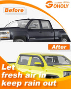 Tape-on Window Rain Guard for 2014-2019 Silverado/GMC Sierra Crew Cab Extra-Thick Rain Guards Side Truck Window Visors Vent Visor Window Deflectors Vent Shades Car Accessories