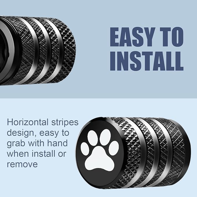 Tire Valve Stem Caps Cover - (12 Pack) Tire Air Caps Metal with Plastic Liner Corrosion Resistant Leak-Proof Dog Paw Print for Car Truck Motorcycle Bike Black